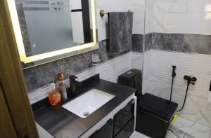 a bathroom with a sink and a mirror at Belgaid résidence OREVA in Oran