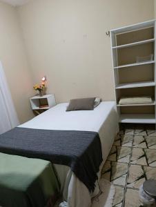 a bedroom with a bed and a book shelf at SPA Alexandre Maia quarto 2 in Juazeiro do Norte