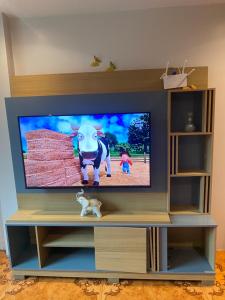 a flat screen tv sitting on a entertainment center at El refugio de Lolita, tu hogar en Loja in Loja