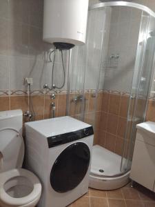 a shower with a washing machine in a bathroom at Apartman Budva in Budva