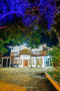 a building at night with blue lights at Nandana Homestay in Udawalawe