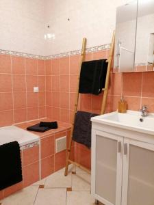 a bathroom with a sink and a mirror at Le Petit Moulin de Verberie in Verberie