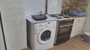 a kitchen with a washing machine and a stove at Kuća Vranića,Sevojno in Ðurovići