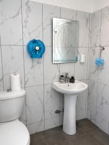 a bathroom with a toilet and a sink and a mirror at Eagle Park&Camping in Bajkaj +31 photos