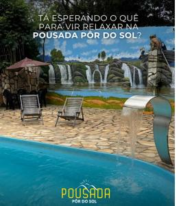 a advertisement for a water park with a fountain at Pousada por do soll in Serra do Cipo
