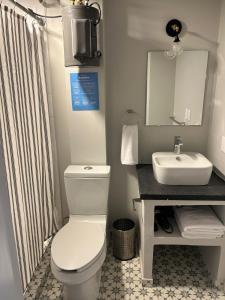 a bathroom with a white toilet and a sink at Casa Andres in Guadalajara