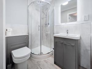 a bathroom with a shower and a toilet and a sink at Brompton Lodge in Ganton