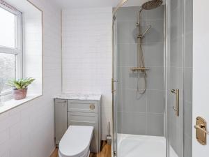 a bathroom with a shower and a toilet at Brompton Lodge in Ganton