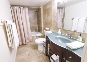 a bathroom with a sink and a toilet at Over the Rainbow Suites in Eureka Springs +14 photos