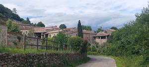 a road in a village with houses and a fence at Gîte de Laulagne in Ribes
