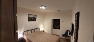 a bedroom with a bed and a television in it at Gîte de Laulagne in Ribes