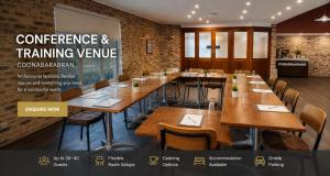 a conference and training venue with wooden tables and chairs at Acacia Motor Lodge in Coonabarabran +23 photos