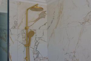 a shower with a gold shower head in a bathroom at La Villa Dolce in Mount Victoria +55 photos
