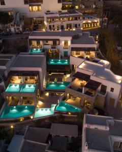 an aerial view of a building at night at Bard De Sol in Mikonos