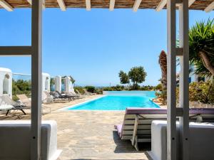 a view of the pool from the villa at Cozy Summer House in Mikonos