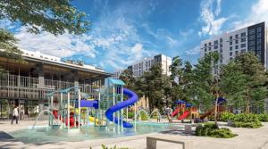a playground with a water slide in a park at Sky Luxury Residence, 12th Floor, Panoramic in Guadalajara