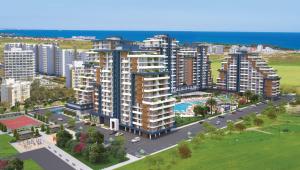 an aerial view of a city with tall buildings at Studıo Iskele 150 in Aglantzia