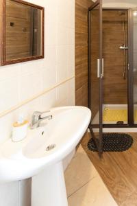 a bathroom with a sink and a shower at La Casa di Dadà in Avezzano