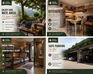 a collage of four pictures of a flyer for a restaurant at Hostel In Ferzol in Zahlé