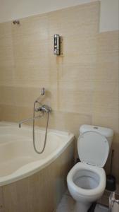 a bathroom with a toilet and a bath tub at Sitora in Chirchiq