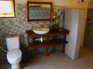 a bathroom with a sink and a toilet at Lakey Peak Haven in Huu +55 photos