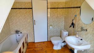 a bathroom with a tub and a toilet and a sink at Andels apartments Vila 3 in Rynholec +14 photos