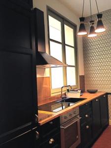 uma cozinha com um lavatório e uma janela em Appartement Maison Aubanel em Avignon