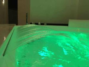 ein Swimmingpool mit grünem Wasser in einem Zimmer in der Unterkunft Lo Bòi Avise in Avise