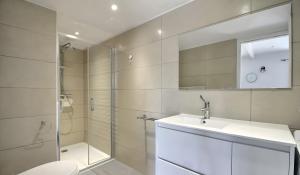 a bathroom with a shower and a sink and a toilet at Gite Baie 3km plages in Telgruc-sur-Mer +11 photos