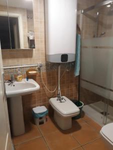 a bathroom with a toilet and a sink and a shower at Bajo Gui in El Morche