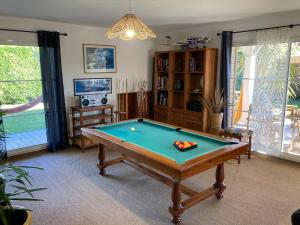 a living room with a pool table in it at Villa ALoha in Carcans