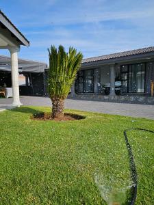 a wine glass sitting in the grass in front of a building at Elitha Boutique Bed and Breakfast in Mogwase +12 photos