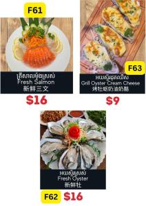 a flyer for a restaurant with different types of food at O Mary River Resort in Sihanoukville