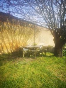 a picnic table in a yard with a tree at Domaine des Bichettes in Mareuil-sur-Lay