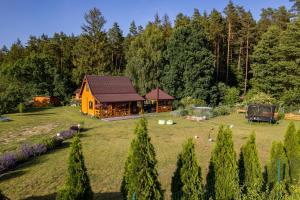 a house in the middle of a yard with trees at Chrzanowa Dolina in Maruny