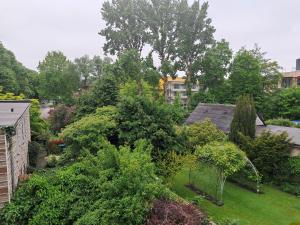 an aerial view of a yard with trees and bushes at Ferienwohnung Andy in Bremerhaven