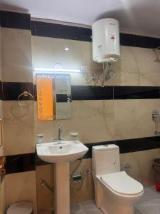 a bathroom with a toilet and a sink at The Zoland in Jibhi