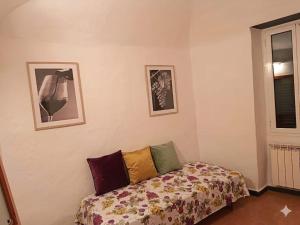 a bedroom with a bed with colorful pillows on it at Barrique in Villa Viani