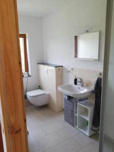a bathroom with a sink and a toilet at Wittenburg Perdöhl 2 in Wittenburg +15 photos