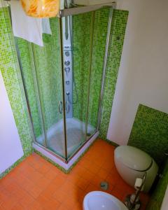 a shower in a bathroom with a toilet and a sink at Renée Guest House in Paestum +35 photos