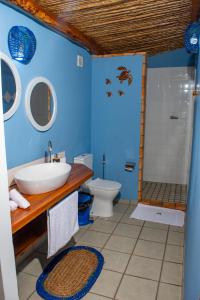 a bathroom with a toilet and a sink and a shower at Telvina Beach Lodge in Vilanculos