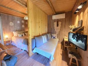 ein Schlafzimmer mit Bett und Flachbildfernseher in der Unterkunft Casa do Azevim in Gavieira