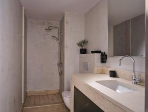 a bathroom with a shower and a sink and a toilet at Civitel Attik Rooms & Suites in Athens