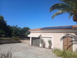 a house with a garage and a palm tree at Appartement à Lumio in Lumio