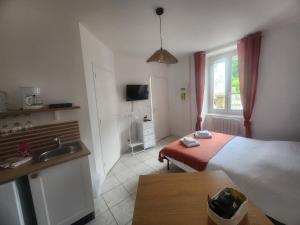 a hotel room with a bed and a sink at Le Petit Lamballais in Lamballe Armor