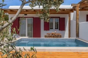 a swimming pool in front of a house at Casa Philippi Suites in Mikonos