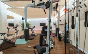 a gym with treadmills and elliptical machines at Sercotel Coliseo in Bilbao