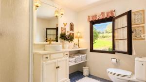 a bathroom with a sink and a toilet and a window at La Venta de Pedro in Ribadesella +30 photos