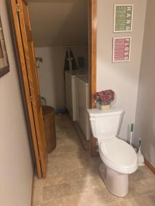 a bathroom with a toilet with a plant on it at The Loft on the Lot in Cambridge