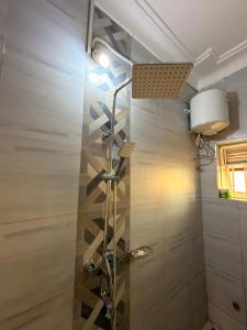 a shower with a glass door in a bathroom at Express Living & Wellness in Jinja